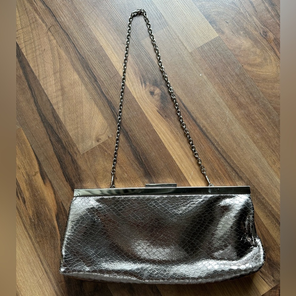 Aldo silver metallic purse with chain strap wedding size formal